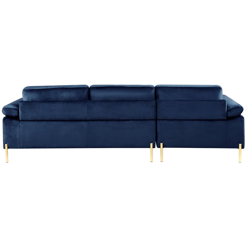Devion Furniture Modern Velvet Sectional Sofa in Blue/Gold legs