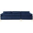 Devion Furniture Modern Velvet Sectional Sofa in Blue/Gold legs