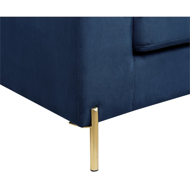 Devion Furniture Modern Velvet Sectional Sofa in Blue/Gold legs