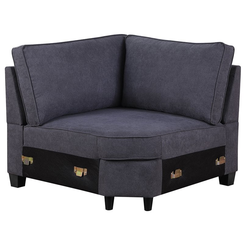 Devion Furniture Woven Fabric U-Shaped Sectional Sofa in Dark Gray