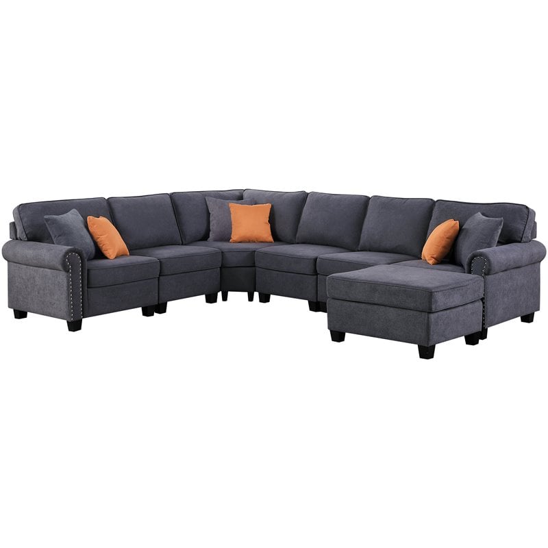 Devion Furniture Woven Fabric U-Shaped Sectional Sofa in Dark Gray
