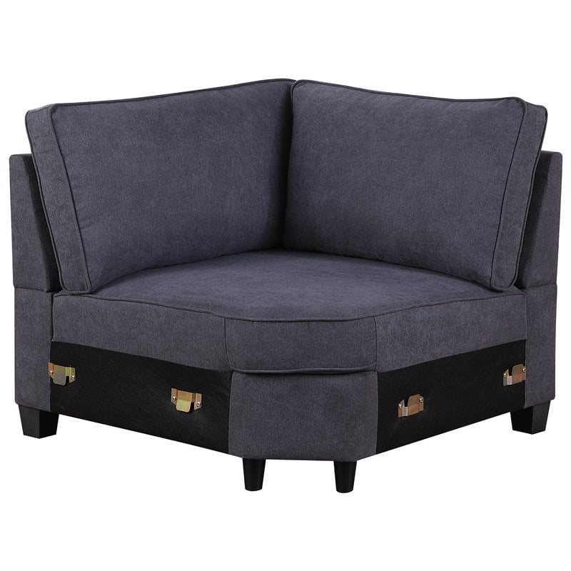 Devion Furniture Woven Fabric U-Shaped Sectional Sofa in Dark Gray