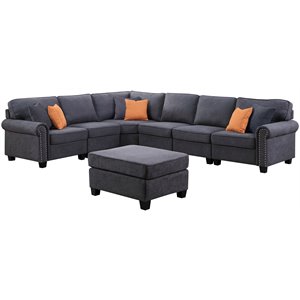 Devion Furniture Woven Fabric U-Shaped Sectional Sofa in Dark Gray