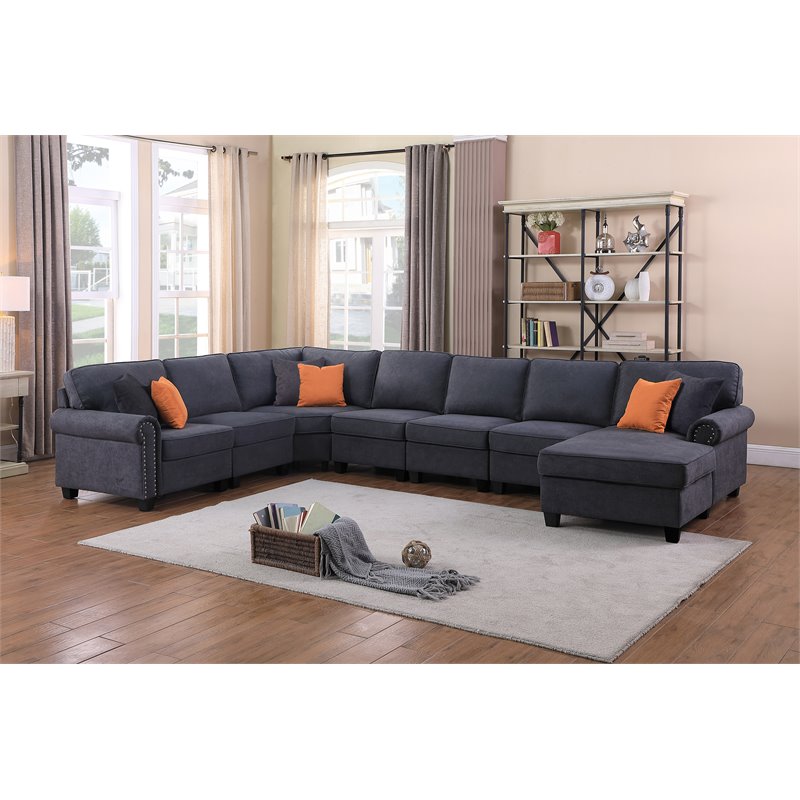 Devion Furniture Woven Fabric U-Shaped Sectional Sofa in Dark Gray