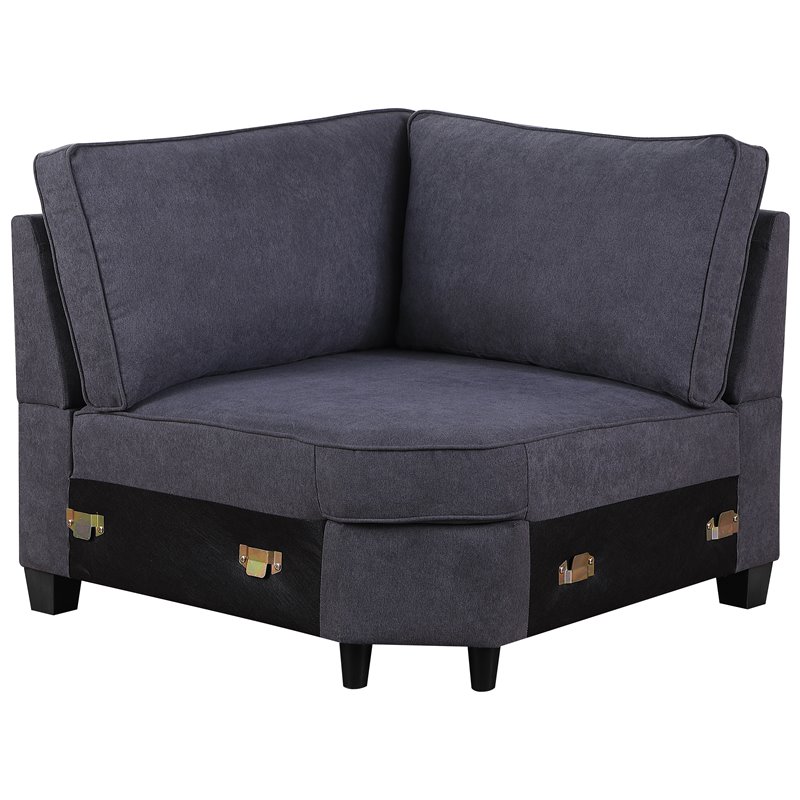 Devion Furniture Woven Fabric U-Shaped Sectional Sofa in Dark Gray