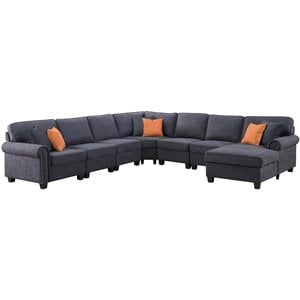 Devion Furniture Woven Fabric U-Shaped Sectional Sofa in Dark Gray