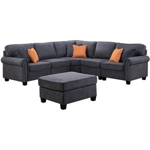 Devion Furniture Woven Fabric U-Shaped Sectional Sofa in Dark Gray