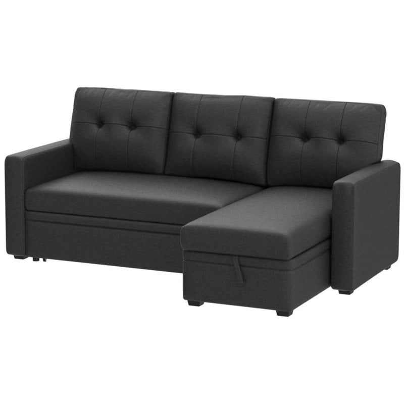 Devion Furniture Polyester Fabric Reversible Sleeper Sectional Sofa-Dark Gray