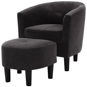 Devion Furniture Polyester Fabric Accent Chair with Ottoman in Dark Gray