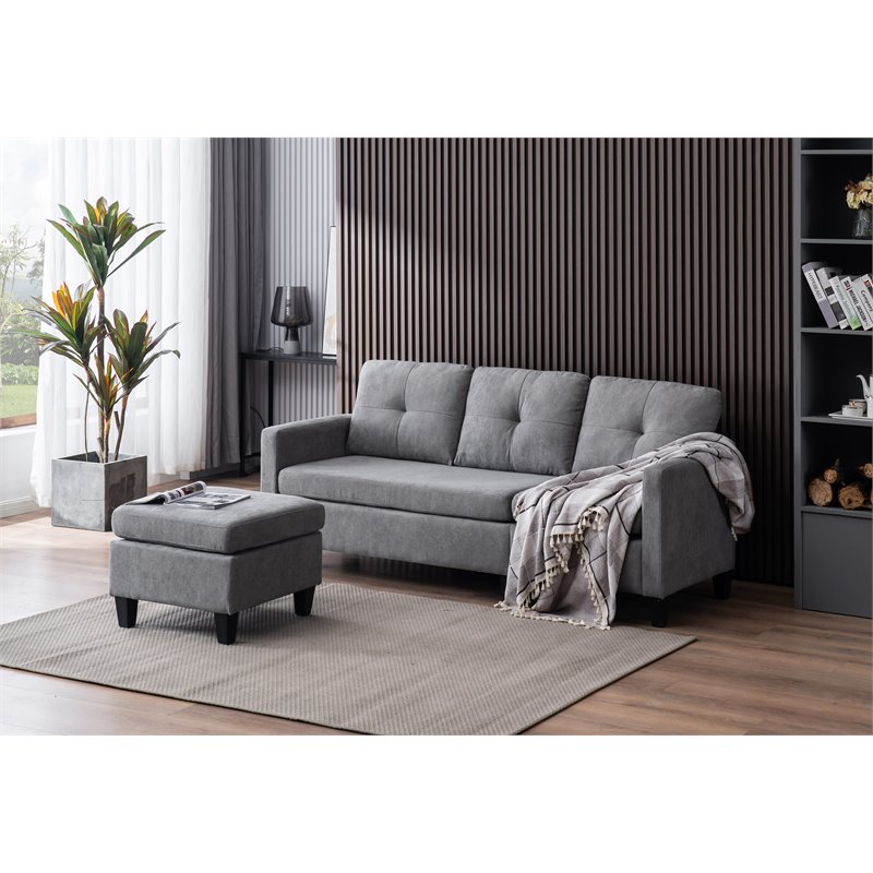 Devion Furniture Polyester Fabric Sectional Sofa in Gray