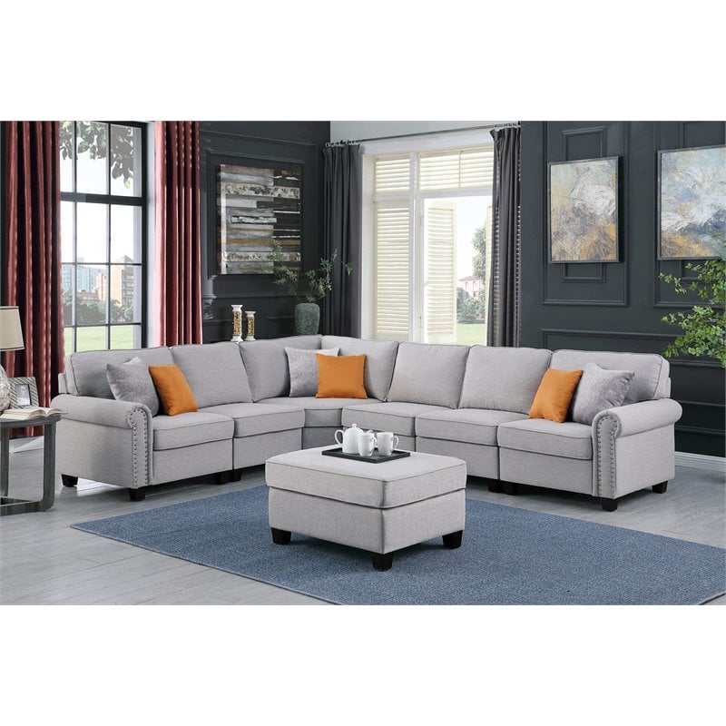 Devion Furniture Polyester Fabric U-Shaped Sectional Sofa in Light Gray