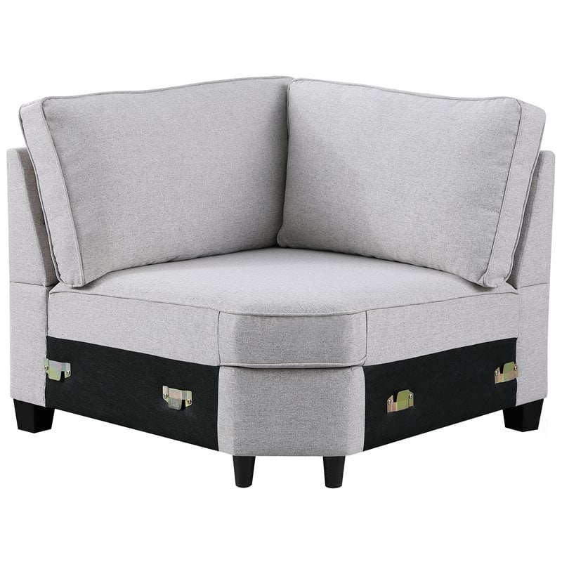 Devion Furniture Polyester Fabric U-Shaped Sectional Sofa in Light Gray