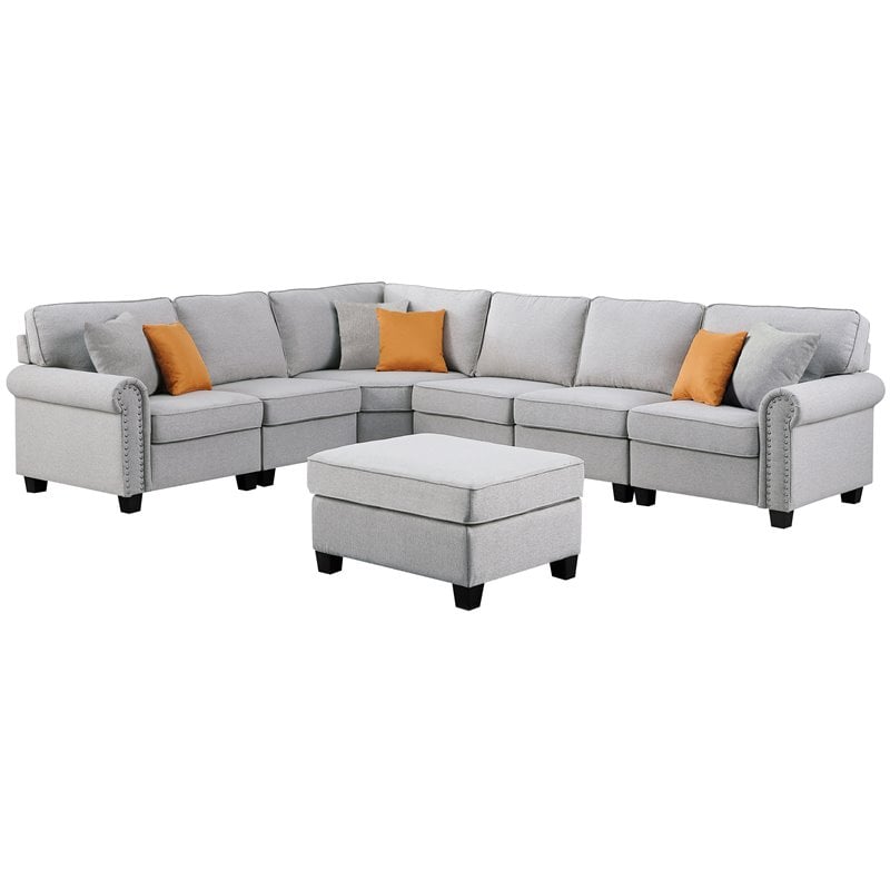 Devion Furniture Polyester Fabric U-Shaped Sectional Sofa in Light Gray