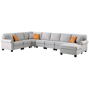 Devion Furniture Polyester Fabric U-Shaped Sectional Sofa in Light Gray