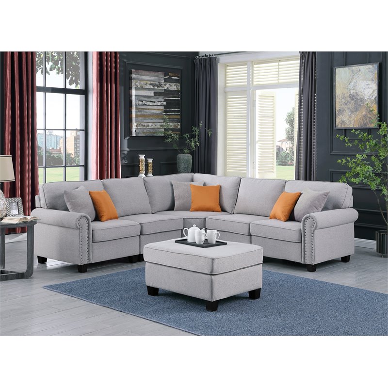 Devion Furniture Polyester Fabric U-Shaped Sectional Sofa in Light Gray