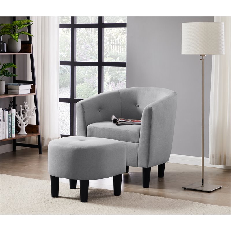 Devion Furniture Polyester Fabric, Light Grey Chair With Ottoman