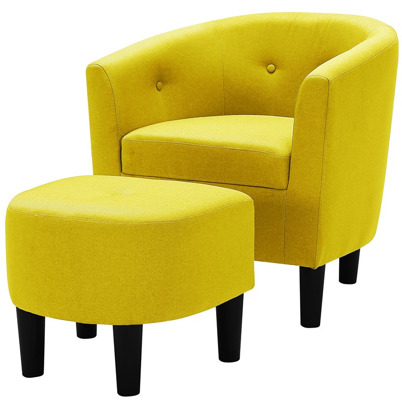 Devion Furniture Polyester Fabric Accent Chair with Ottoman in Yellow