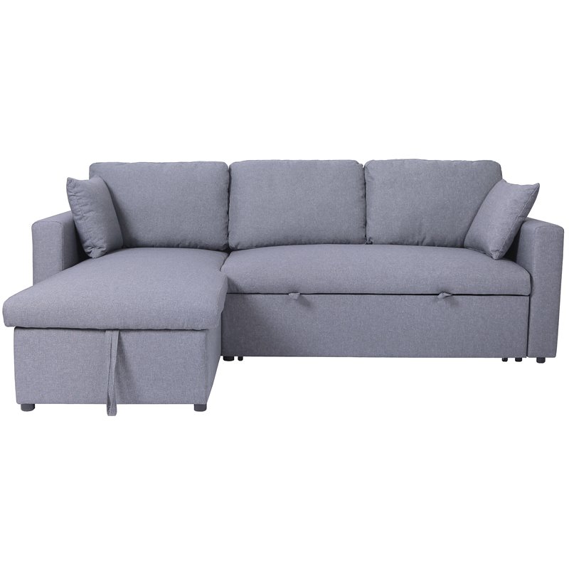Devion Furniture Polyester Fabric Sleeper Sectional Sofa in Dark Gray
