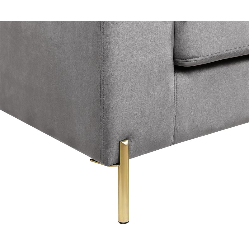 Devion Furniture Modern Velvet Sectional Sofa in Gray/Gold legs