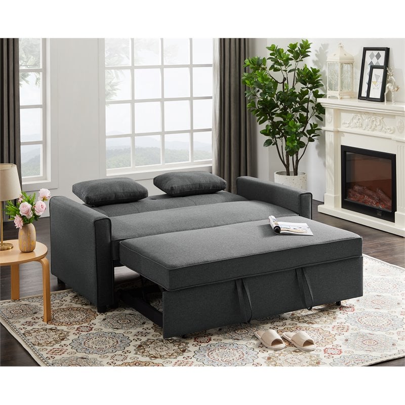 Devion Furniture Fabric Loveseat Pull out Sleeper Sofa Bed-Gray ...