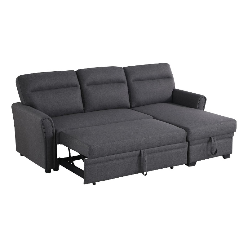 Devion Furniture Fabric Sectional Sofa Pull Out Sleeper Bed in Gray