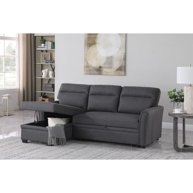 Devion Furniture Fabric Sectional Sofa Pull Out Sleeper Bed in Gray