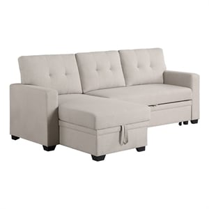 Devion Furniture Polyester Fabric Reversible Sleeper Sectional Sofa-Beige