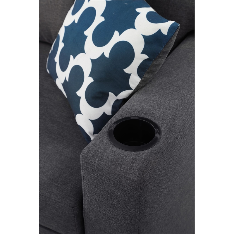 Reversible Fabric Sleeper Sofa Bed & Chaise with Cup Holder-Dark Gray