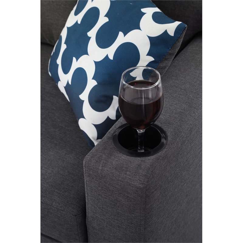 Reversible Fabric Sleeper Sofa Bed & Chaise with Cup Holder-Dark Gray