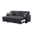 Reversible Fabric Sleeper Sofa Bed & Chaise with Cup Holder-Dark Gray