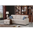 Reversible Fabric Sleeper Sofa Bed & Chaise with Cup Holder-Beige