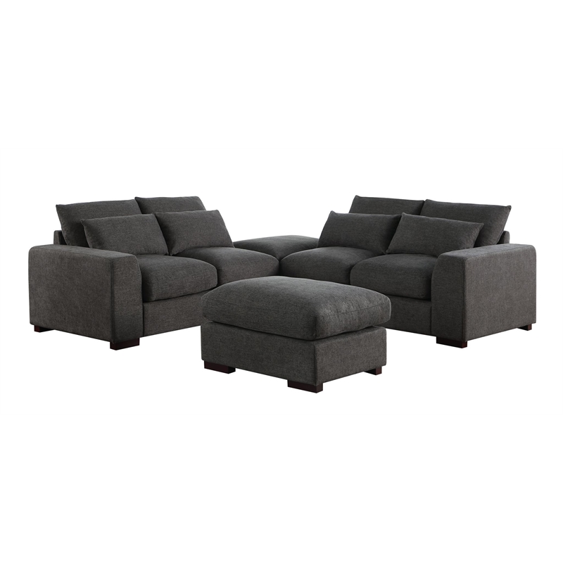 Reversible Modular Sectional Fabric Sofa With Two Ottoman-Dark Gray