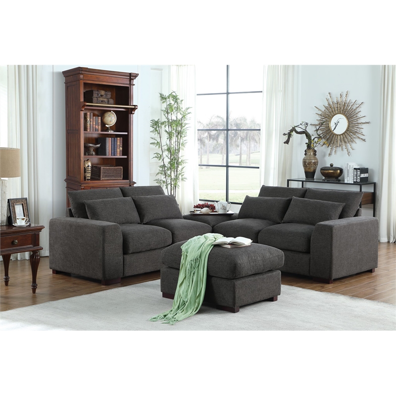Reversible Modular Sectional Fabric Sofa With Two Ottoman-Dark Gray