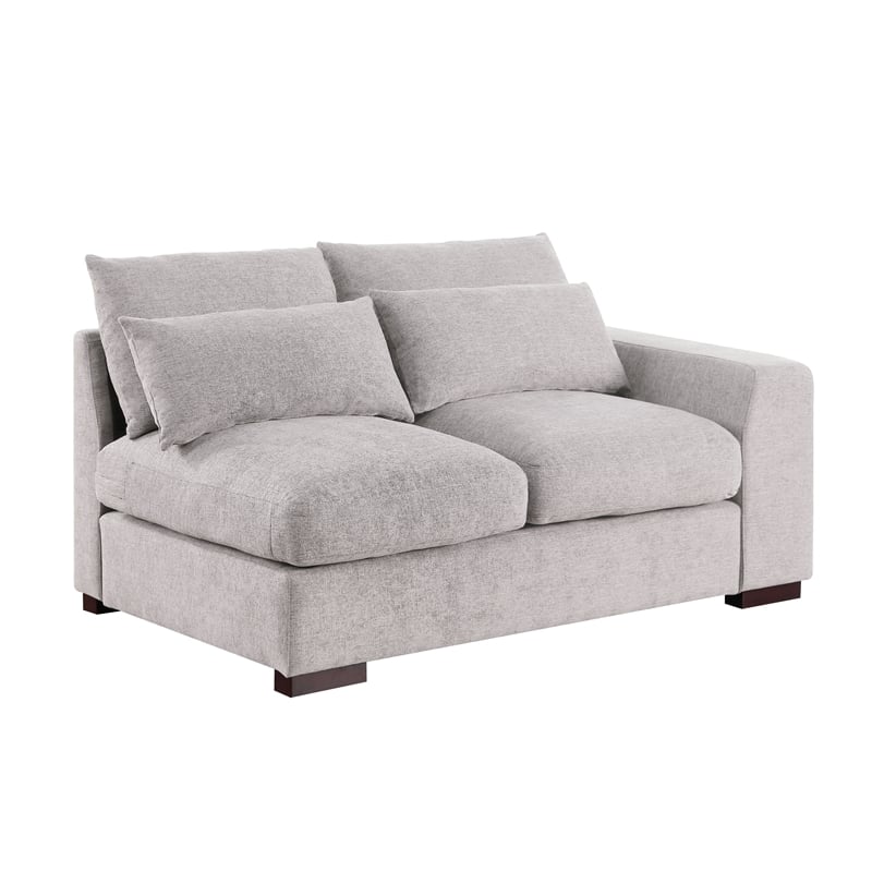 Reversible Modular Sectional Fabric Sofa With Two Ottoman-Light Gray