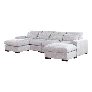 Reversible Modular Sectional Fabric Sofa With Two Ottoman-Light Gray