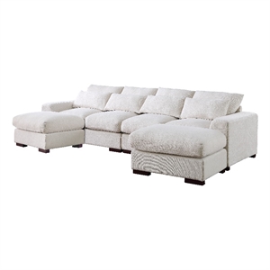Reversible Modular Sectional Fabric Sofa With Two Ottoman-Beige