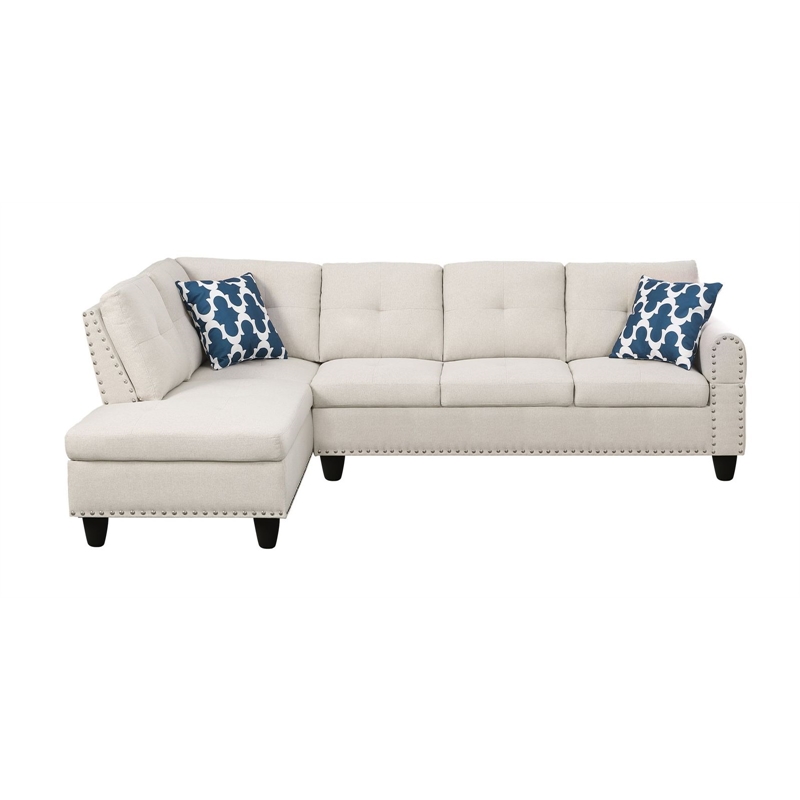 Devion Furniture Polyester Fabric Sectional Sofa with Ottoman-Beige