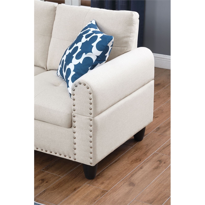 Devion Furniture Polyester Fabric Sectional Sofa with Ottoman-Beige