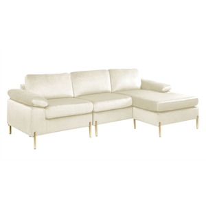 devion furniture modern velvet sectional sofa in beige/gold legs