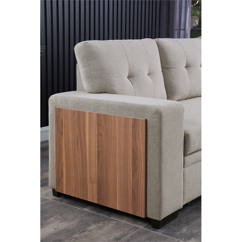 Fabric Reversible Modern Side Compartment Sleeper Sectional Sofa Bed-Light Gray