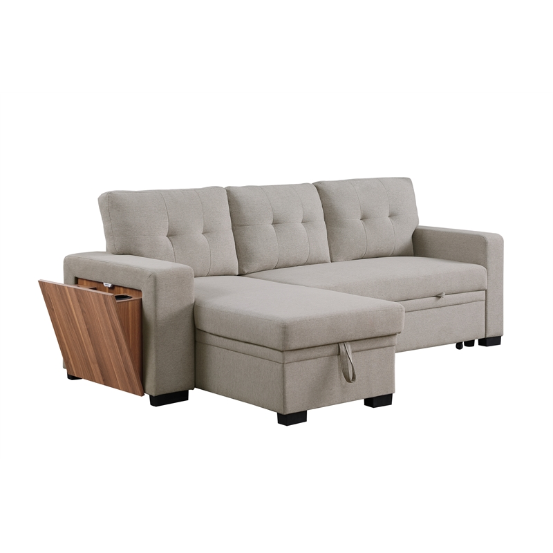 Fabric Reversible Modern Side Compartment Sleeper Sectional Sofa Bed-Light Gray