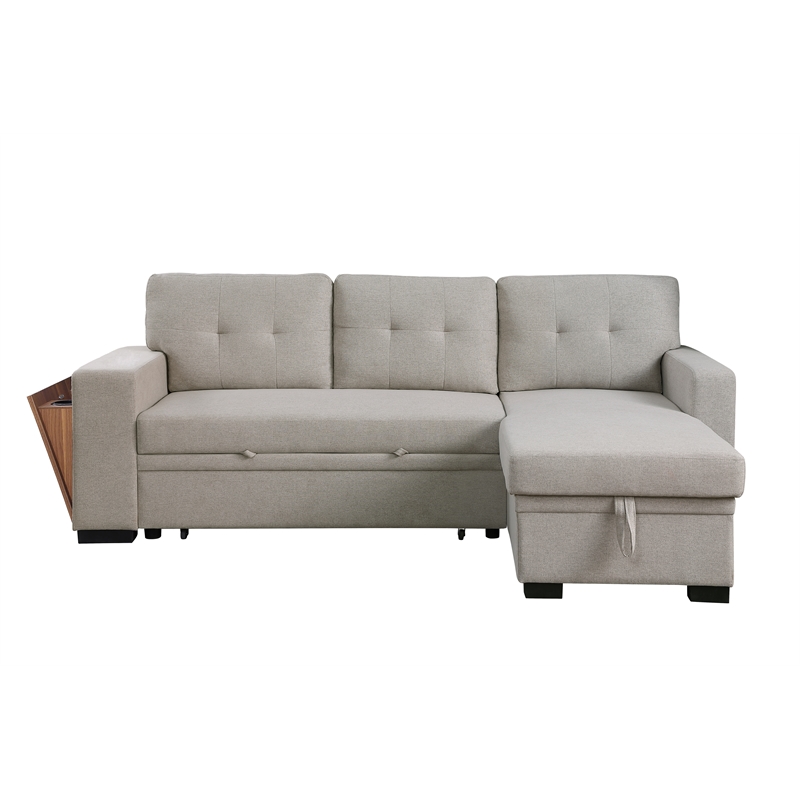 Fabric Reversible Modern Side Compartment Sleeper Sectional Sofa Bed-Light Gray