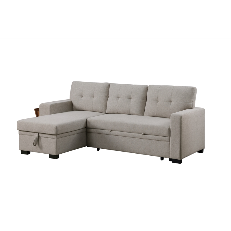 Fabric Reversible Modern Side Compartment Sleeper Sectional Sofa Bed-Light Gray