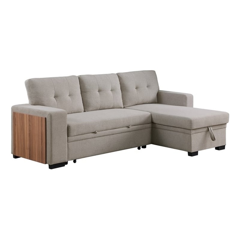 Fabric Reversible Modern Side Compartment Sleeper Sectional Sofa Bed-Light Gray