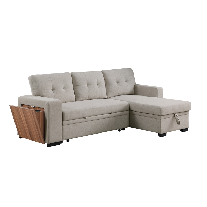 Fabric Reversible Modern Side Compartment Sleeper Sectional Sofa Bed-Light Gray