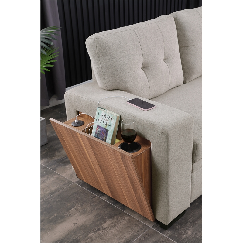 Fabric Reversible Modern Side Compartment Sleeper Sectional Sofa Bed-Light Gray
