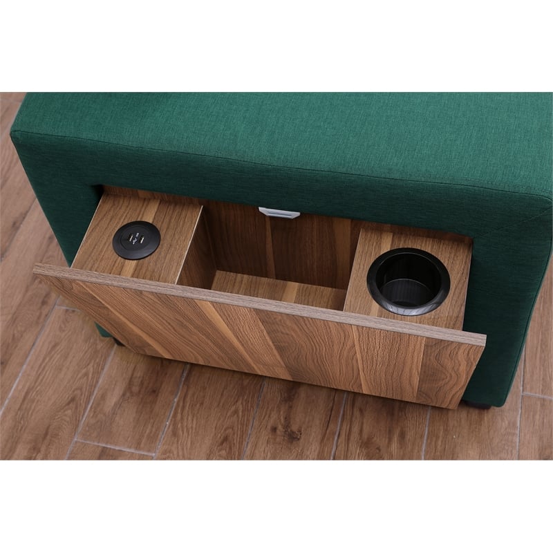 Fabric Reversible Modern Side Compartment Sleeper Sectional Sofa Bed-Green