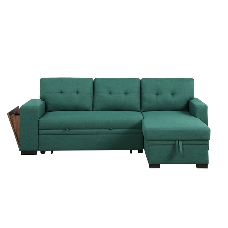 Fabric Reversible Modern Side Compartment Sleeper Sectional Sofa Bed-Green