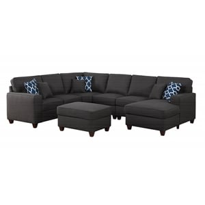 Devion Furniture 7-Piece Upholstered Modern Fabric Sectional in Dark Gray