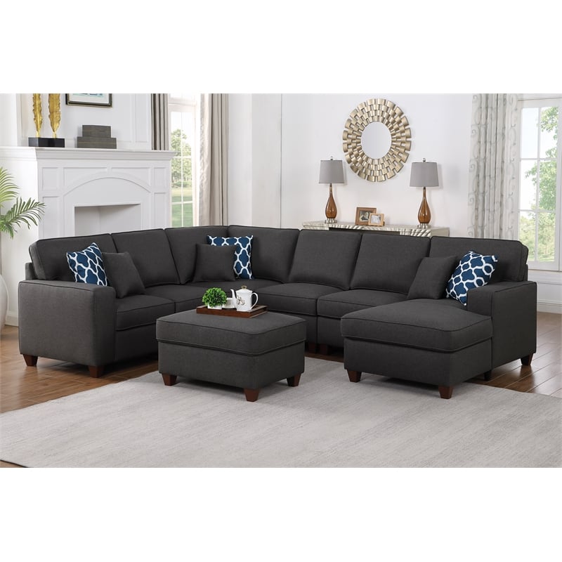 Devion Furniture 7-Piece Upholstered Modern Fabric Sectional in Dark Gray